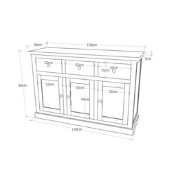Cabinet Bits Tropea Off-White 3 Drawer 3 Door Sideboard Brass Drop Handle - thumbnail 6