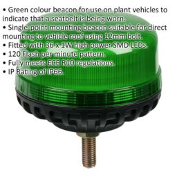 Loops 12V / 24V Fixed LED Rotating Green Beacon Light - 12mm Threaded Fixing Bolt - thumbnail 2