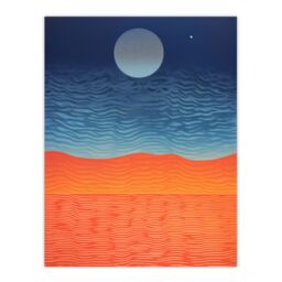 "Artery8 Wall Art Print Sahara Moonrise Coral Orange On Blue Serene Landscape Poster - Size: W12"" x H16""" - thumbnail 1