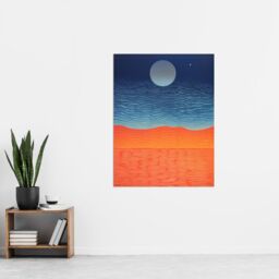 "Artery8 Wall Art Print Sahara Moonrise Coral Orange On Blue Serene Landscape Poster - Size: W12"" x H16""" - thumbnail 4