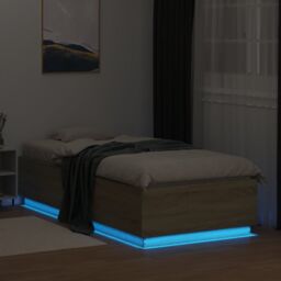 Berkfield Home Bed Frame with LED without Mattress Sonoma Oak 100x200 cm in Brown - thumbnail 4