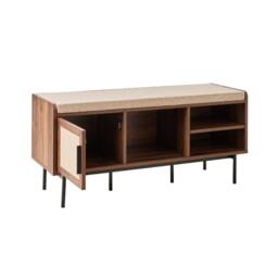CALICOSY JETSON Walnut Finish Entryway Bench With 1 Door & Fabric Front in Dark Brown - thumbnail 7