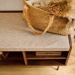 CALICOSY JETSON Walnut Finish Entryway Bench With 1 Door & Fabric Front in Dark Brown - thumbnail 4