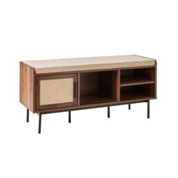 CALICOSY JETSON Walnut Finish Entryway Bench With 1 Door & Fabric Front in Dark Brown - thumbnail 6