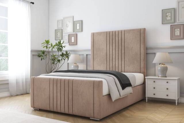 "Comfort Beds Royal Naples Bed Frame With Mattress-50"" Upholstered in Light Brown - Size: Double" - image 1