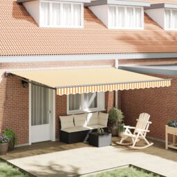 Berkfield Home Retractable Awning Manual Orange & White 450x300 cm - thumbnail 1