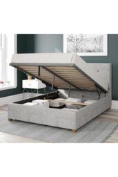 Aspire Presley Upholstered Ottoman Storage Bed, Pure Pastel Cotton Fabric in Grey - Size: Super King - thumbnail 2