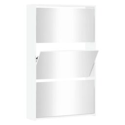 Berkfield Home Shoe Cabinet with Mirror 3-Layer High Gloss White 63x17x102.5 cm - thumbnail 2