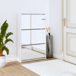 Berkfield Home Shoe Cabinet with Mirror 3-Layer High Gloss White 63x17x102.5 cm