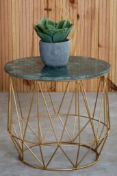 Orsina Marble Top Green Side Table, Open Design Frame Bedside Table, Round End Table for Living Room, Lounge - thumbnail 2