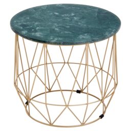 Orsina Marble Top Green Side Table, Open Design Frame Bedside Table, Round End Table for Living Room, Lounge - thumbnail 3