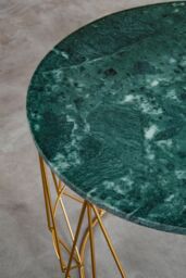 Orsina Marble Top Green Side Table, Open Design Frame Bedside Table, Round End Table for Living Room, Lounge - thumbnail 4