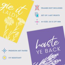 Artery8 Wall Art Print Pack of 3 A4 Floral Scottish Sayings Yellow Purple Blue Colourful Botanical Typography Living Room s Set - thumbnail 4