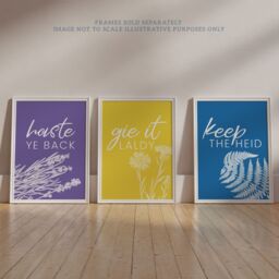Artery8 Wall Art Print Pack of 3 A4 Floral Scottish Sayings Yellow Purple Blue Colourful Botanical Typography Living Room s Set - thumbnail 6