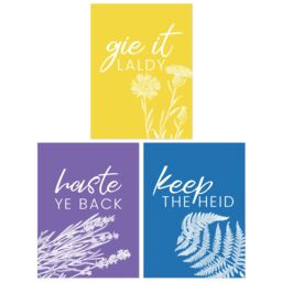 Artery8 Wall Art Print Pack of 3 A4 Floral Scottish Sayings Yellow Purple Blue Colourful Botanical Typography Living Room s Set - thumbnail 1