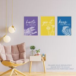 Artery8 Wall Art Print Pack of 3 A4 Floral Scottish Sayings Yellow Purple Blue Colourful Botanical Typography Living Room s Set - thumbnail 3