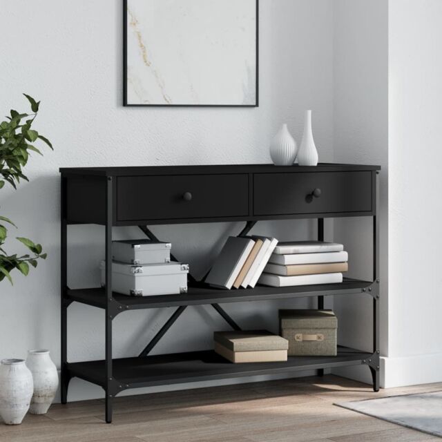 Berkfield Home Console Table with Drawers & Shelves Black Engineered Wood - image 1