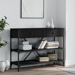 Berkfield Home Console Table with Drawers & Shelves Black Engineered Wood - thumbnail 1