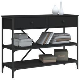 Berkfield Home Console Table with Drawers & Shelves Black Engineered Wood - thumbnail 3