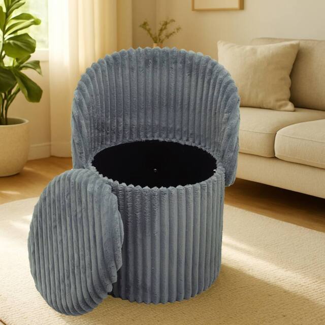 GAVENO CAVAILIA 3 In 1 Harp Ribbed Ottoman Storage Stool in Grey - Size: 1 Seater - image 1