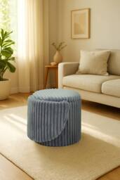 GAVENO CAVAILIA 3 In 1 Harp Ribbed Ottoman Storage Stool in Grey - Size: 1 Seater - thumbnail 4