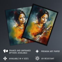 "Artery8 Wall Art Print Woman Playing Classical Indian Folk Music Watercolour Painting Ragini Musician Portrait Poster - Size: W24"" x H32""" - thumbnail 2
