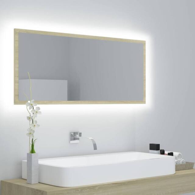 Berkfield Home LED Bathroom Mirror Sonoma Oak 100x8.5x37 cm Acrylic in Light Tan - image 1