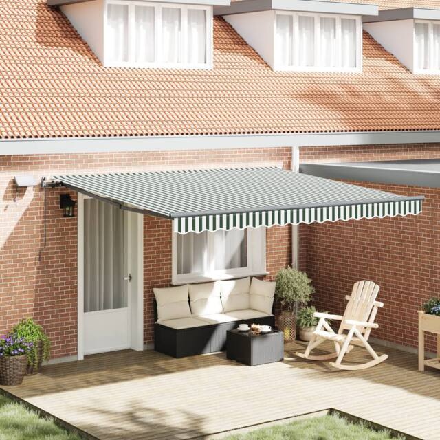 Berkfield Home Manual Retractable Awning with LED Green & White 400x300 cm - image 1