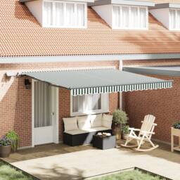 Berkfield Home Manual Retractable Awning with LED Green & White 400x300 cm