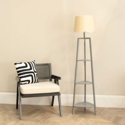 ValueLights Hiru Grey 3 Tier Shelf Floor Lamp with Scallop Edge Shade & Bulb in White - thumbnail 2