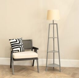 ValueLights Hiru Grey 3 Tier Shelf Floor Lamp with Scallop Edge Shade & Bulb in White - thumbnail 3