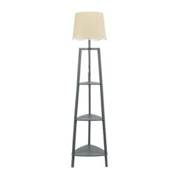 ValueLights Hiru Grey 3 Tier Shelf Floor Lamp with Scallop Edge Shade & Bulb in White - thumbnail 5