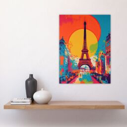 "Artery8 Wall Art Print Eiffel Tower Sunset Vibrant Painting Pedestrians Walking To Monument Busy Paris Street Large Sun Poster - Size: W18"" x H24""" - thumbnail 4