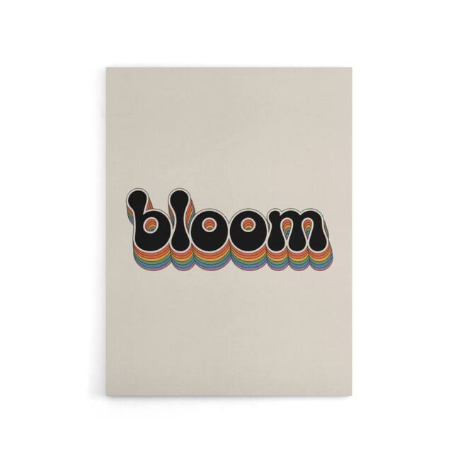 "Artery8 Bloom Colourful Retro Rainbow Font Typography Canvas Wall Art Print in Beige - Size: W18"" x H24""" - image 1