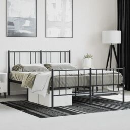 Berkfield Home Metal Bed Frame with Headboard & Footboard Black 140x190 cm - thumbnail 4