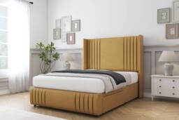 "Comfort Beds Elise Plush Divan Base No Drawers - 54"" Wingback-Footboard in Mustard - Size: Small Double" - thumbnail 2