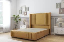 "Comfort Beds Elise Plush Divan Base No Drawers - 54"" Wingback-Footboard in Mustard - Size: Small Double" - thumbnail 3