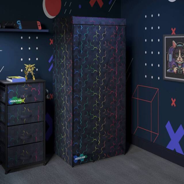 X Rocker Hex Canvas Wardrobe with Hanging Rail - Black - image 1