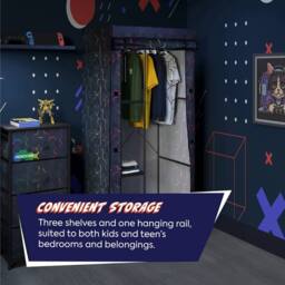 X Rocker Hex Canvas Wardrobe with Hanging Rail - Black - thumbnail 3