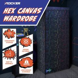 X Rocker Hex Canvas Wardrobe with Hanging Rail - Black - thumbnail 2