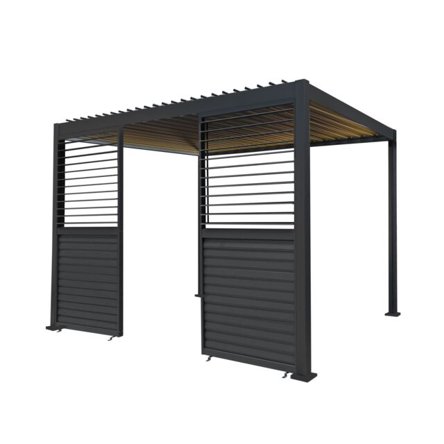 Monstershop Anthracite Aluminium Pergola With LED Lights & 2 x Shutter Panels - 3m in Grey - image 1