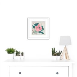 Artery8 Peony 1930s Chikuseki Flower 8X8 Inch Square Wooden Framed Wall Art Print Picture with Mount in White - thumbnail 2