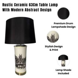 Havendro Modern Ceramic Table Lamp with Drum Black Shade - thumbnail 3