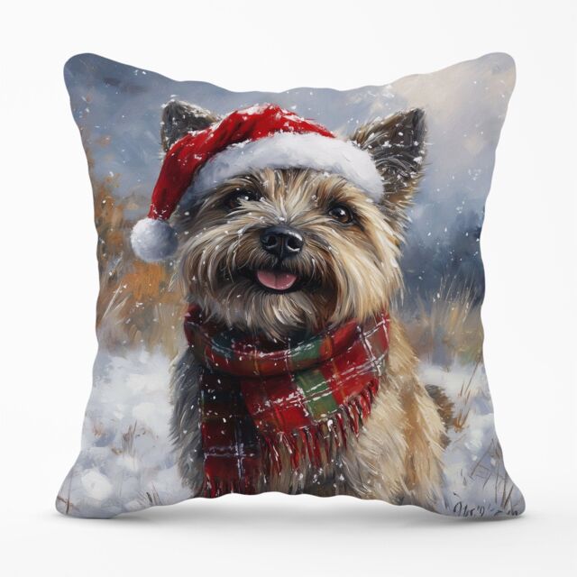 Warren Reed - Designer Christmas Cairn Terrier Cushion in Brown - Size: 60 cm x 60 cm - image 1