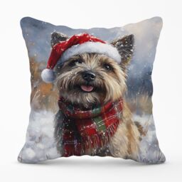 Warren Reed - Designer Christmas Cairn Terrier Cushion in Brown - Size: 60 cm x 60 cm - thumbnail 1