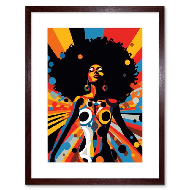 "Artery8 Wall Art Print Afro Caribbean Woman Colour Explosion Modern Strong Matriarch Bright Bold Colourful Artwork Framed 9X7 Inch - Size: W7"" x H9""" - image 1