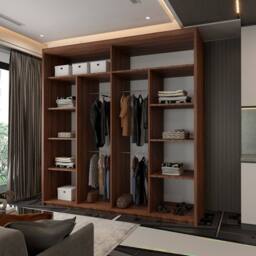 Sliding Wardrobes 4U Modern Double Door Sliding Wardrobe With LED Light W203cm x H217cm in Walnut - thumbnail 3
