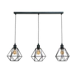 ValueLights Diablo Geometric 3 Drop Bar Matte Black Diner Ceiling Pendant Light with Bulbs - thumbnail 2
