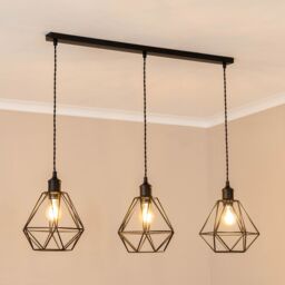 ValueLights Diablo Geometric 3 Drop Bar Matte Black Diner Ceiling Pendant Light with Bulbs - thumbnail 1
