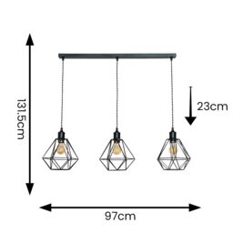 ValueLights Diablo Geometric 3 Drop Bar Matte Black Diner Ceiling Pendant Light with Bulbs - thumbnail 4